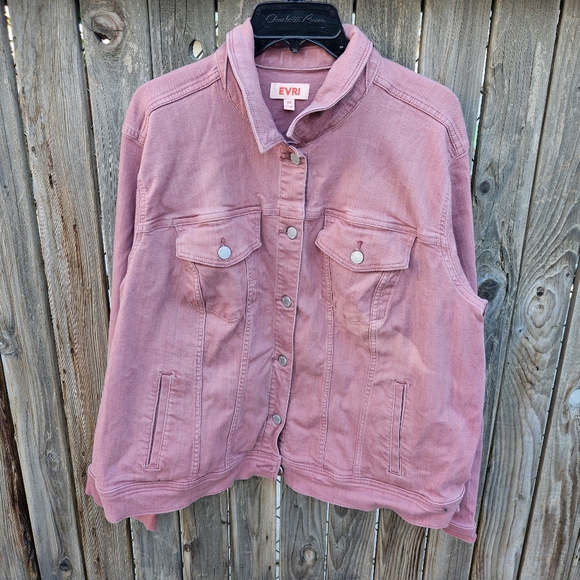 EVRI Dusty Rose Denim Jacket with Button Front Size 2X - Picture 3 of 16